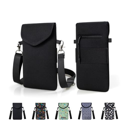 Neoprene Phone Sleeve Pouch Case Bag for Men Women w/Crossbody Strap/Neck Lanyard for iPhone 17/16/15/14 Pro Max, Samsung S25，Pixel 10 - color: Black Cell Phone Sleeves