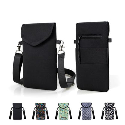 Neoprene Phone Sleeve Pouch Case Bag for Men Women w/Crossbody Strap/Neck Lanyard for iPhone 17/16/15/14 Pro Max, Samsung S25，Pixel 10 - color: Black Cell Phone Sleeves