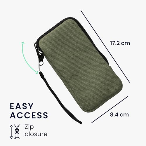 kwmobile Canvas Phone Pouch XL - 6.7/6.8" - Universal Cell Sleeve Mobile Bag with Zipper and Soft Microfibre Lining - Olive Green - color: olive green