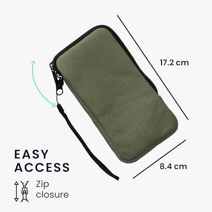 kwmobile Canvas Phone Pouch XL - 6.7/6.8" - Universal Cell Sleeve Mobile Bag with Zipper and Soft Microfibre Lining - Olive Green - color: olive green