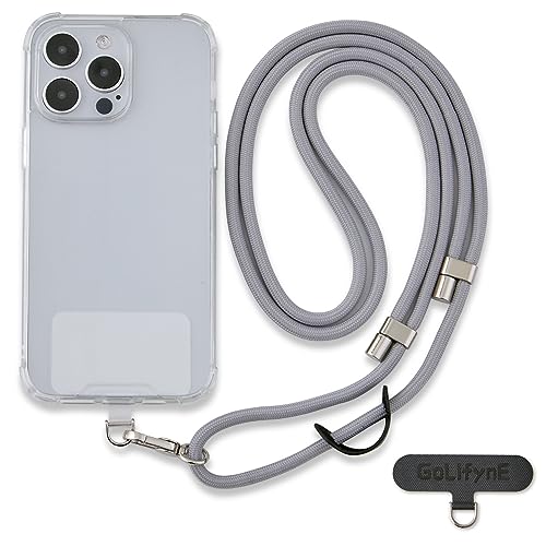 Phone Lanyard Crossbody, Anti Theft Phone Strap with 2 Tether Tabs - color: Grey/Silver
