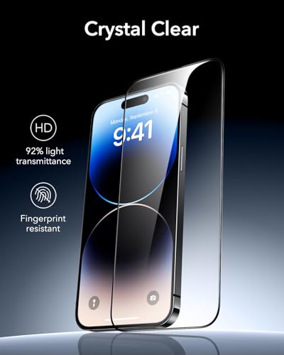 ESR 3 Pack for iPhone 14 Pro Screen Protector, Armorite | 7X Impact Absorption, 9H+ Tempered Glass, Easy One-Pull Installation, Full-Coverage Protection, UltraFit Tray, Bubble-Free - size: iPhone 14 Pro 6.1 inch