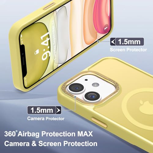 Newfuture Magnetic for iPhone 11 Case Matte Shockproof, Yellow | Military Drop Protection, Slim Matte Anti-Fingerprint, Compatible with Magsafe, Camera Guard, Translucent Protective Cover - color: Yellow, size: iPhone 11 6.1inch