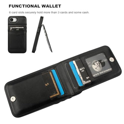 KIHUWEY for iPhone 17e/16e Wallet Case Card Holder Kickstand, Black | Credit Card Slots, PU Leather, Magnetic Clasp, Flip Heavy Duty Protection Cover for Men and Women - color: Black