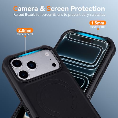 for iPhone 17 Pro Case with Belt Clip, Compatible with Magsafe, Black | Military Grade Drop Protection, 2 Layers of Sturdy, Heavy Duty Shockproof Cover for iPhone 17Pro Case Rugged - color: Black