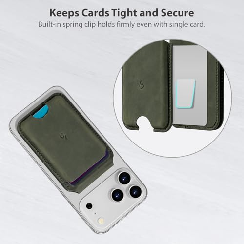 Belemay Crazy Horse Leather Magnetic Wallet for MagSafe Adjustable Stand - color: Pine Green