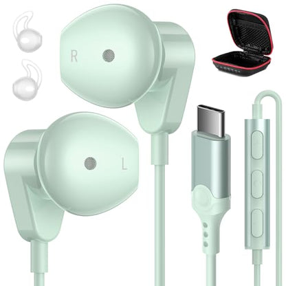 APETOO USB C Headphones for iPhone 18 Pro Max 17 16 15/iPad Air Earbuds - color: Mint Green
