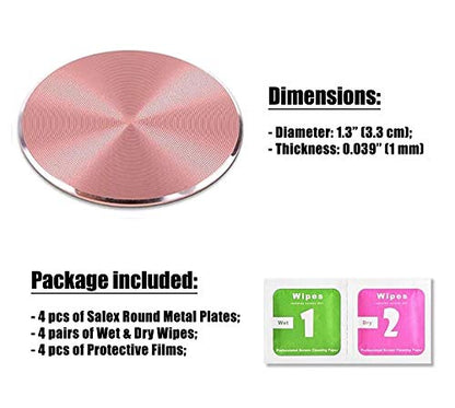SALEX Cute Pink Metal Plates Set 4 Pack for Magnetic Car Mount. Kit of 4 Rose Gold Round Discs Without Holes for Phone Holder, Case. Strong 3M Adhesive Cell Phone Magnet Stickers Replacement - color: Rose Gold
