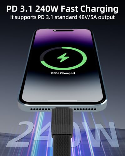 80Gbps Short USB 4 Flat Cable,USB C Fast Charging Cable,PD 240W 90 Degree USB Type C Male to USB Type C Male Charging Cable,8K@60Hz Video Display for Phone,Tablets,Laptops(0.21FT/67MM) - style: male to male