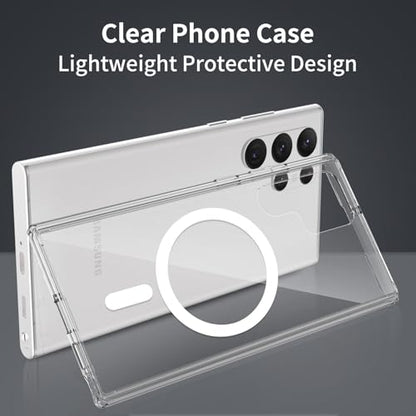 for Samsung Galaxy S22 Ultra Case Magnetic, [Compatible with Magsafe] 6.8-Inch Slim Fit Transparent Protection Wireless Charging Shockproof Anti-Slip TPU and PC Protective Phone Cover, Clear - color: Clear Magnetic