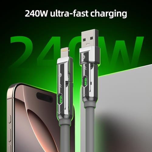 MFish USB C to USB C Cable, 240W 4 in 1 Charging Cable, Grey, 6.6FT - color: Grey, size: 6.6FT(Upgraded)