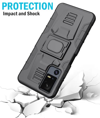 Nakedcellphone Rugged Combo for Jitterbug Smart 4 Phone Case - Black | Hybrid Cover + Belt Clip Holster, Rotating Holder, Ring Grip, with Kickstand, Mounting Plate, Fits Lively Smart4 or TCL 40XL - color: Black