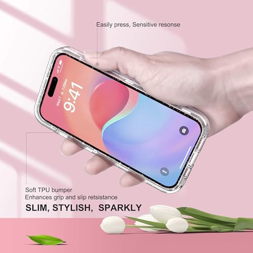 ULAK Compatible with iPhone 15 Plus Case Clear Glitter | Heavy Duty Dual Layer Shockproof Protection Women Sparkly Transparent Protective Phone Cover for iPhone 15 Plus 6.7 inch - color: Clear Glitter