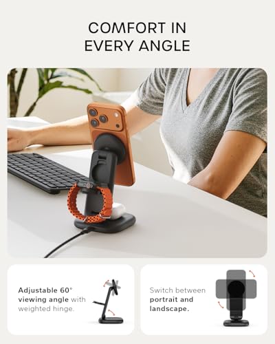 Satechi 3-in-1 Qi2 Foldable Stand, Wireless Charging Station, Space Black