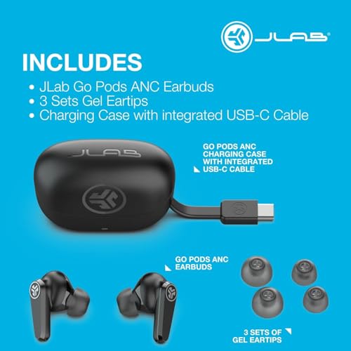 JLab Go Pods ANC, True Wireless Earbuds, Active Noise Cancelling, Bluetooth, Black - color: Black