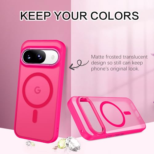 BENTOBEN for Google Pixel 9 Case [Compatible with Magsafe] Translucent Matte Magnetic Pixel 9 Case Slim Thin Shockproof Women Men Girls Boys Protective Phone Cases for Google Pixel 9 6.3", Hot Pink - color: Hot Pink