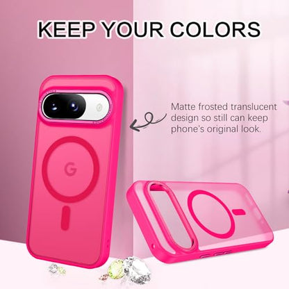 BENTOBEN for Google Pixel 9 Case [Compatible with Magsafe] Translucent Matte Magnetic Pixel 9 Case Slim Thin Shockproof Women Men Girls Boys Protective Phone Cases for Google Pixel 9 6.3", Hot Pink - color: Hot Pink