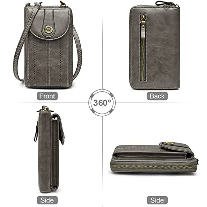 S-ZONE Women RFID Blocking Crossbody Cell Phone Purse PU Leather Wallet | Card Slots, Anti-theft, Multi Pockets, Detachable Adjustable Strap, Small, Travel Eveyday Shopping Outing - color: Dark Grey