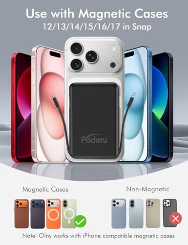 podoru for Magsafe Power Bank, 10000mAh Magnetic Portable Charger - color: Black