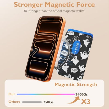 Compatible with Magsafe Wallet Magnetic Card Holder - Halloween Ghost Phone Wallets for Women Teen Girls Cute for iPhone 17/16/15/14/13/12 Series Slim for Apple Mag RFID Magnet,Fit 3 Cards - color: Ghost