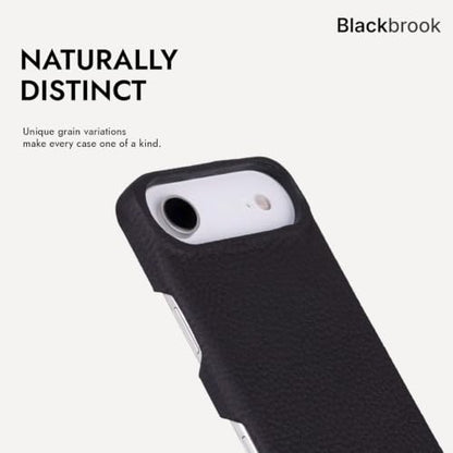 BLACKBROOK Detachable Leather Wallet Case Compatible with iPhone Air | Full-grain detachable folio with RFID blocking, 3 card slots, ID window, built-in kickstand, wireless charging, handcrafted. - color: Pebble Black, size: iPhone 17 Air
