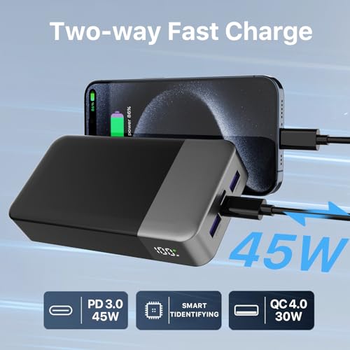 NOBIS Portable Charger 45W 20000mAh Power Bank Fast Charging - color: Black