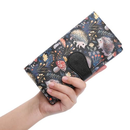 GOIACII Women's Wallet RFID Blocking Large Capacity Card Holder Ladies Phone Clutch Travel Long Purse Hedgehog Print - color: Z03 Hedgehog Print Black