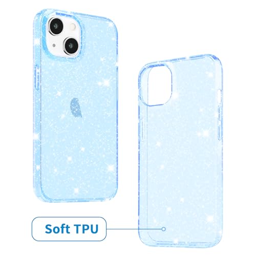 JJGoo Compatible with iPhone 15 Plus Case Glitter, Clear Transparent Soft TPU Sparkle Anti-Scratch Shockproof Protective Phone Bumper, Women Girls Slim Bling Sparkly Phone Case, Translucent Blue - color: Blue, size: for iPhone 15 Plus