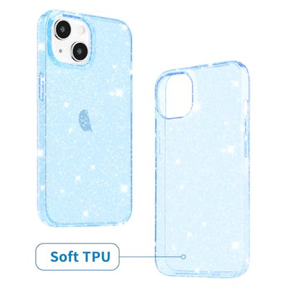 JJGoo Compatible with iPhone 15 Plus Case Glitter, Clear Transparent Soft TPU Sparkle Anti-Scratch Shockproof Protective Phone Bumper, Women Girls Slim Bling Sparkly Phone Case, Translucent Blue - color: Blue, size: for iPhone 15 Plus