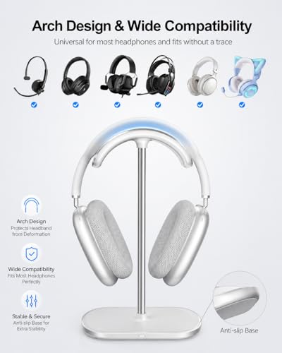 Headphone Stand with Wireless Charger, Holder for Airpods Max/iPhone/iWatch - color: Cream White