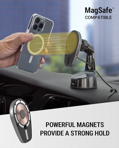 Scosche MPQMWD Charge Pro Qi2 MagSafe Charger Car Mount, 15W Fast Magnetic Wireless Charging Suction Cup Phone Holder for Dashboard/Windshield Compatible with iPhone 16/15/14/13/12 Pro Max Plus, S25 - size: Teardrop, style: Window / Dash Suction