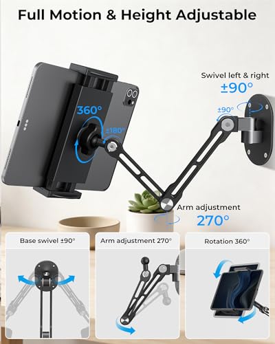 iPad Wall Mount Holder, Heavy Duty Aluminum Tablet Wall Mount, Full Motion - color: Black, size: 4.7"-13" - 2 arm mount
