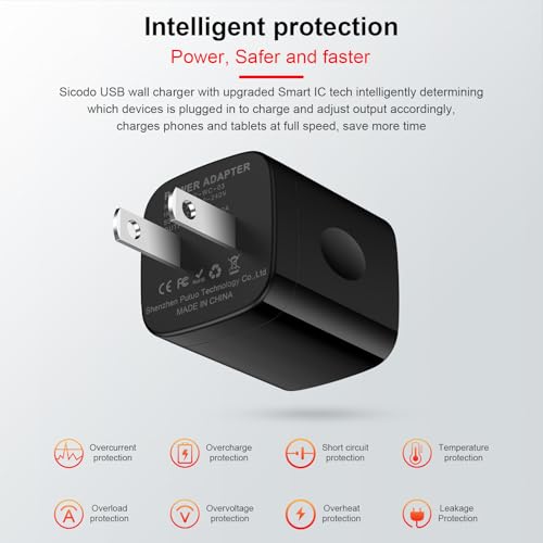 USB Charger Block, 5V 1A Power Adapter USB Wall Plug Charging Box Cube for Samsung Galaxy S26/S25/S24/S23/S22/S21/S20, USBs Plugs for Wall Outlet for iPhone 17/16e/16/15/14/13/12/11, Google Pixel 10 - color: Black