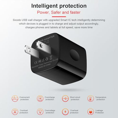 USB Charger Block, 5V 1A Power Adapter USB Wall Plug Charging Box Cube for Samsung Galaxy S26/S25/S24/S23/S22/S21/S20, USBs Plugs for Wall Outlet for iPhone 17/16e/16/15/14/13/12/11, Google Pixel 10 - color: Black