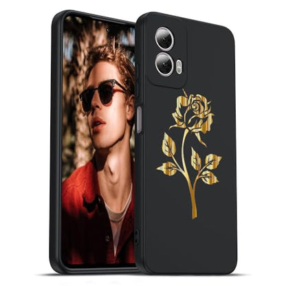 for Motorola Moto G Power 5G 2024 case, Phone Case Silicone Black with Rose Pattern Design Slim Shockproof Soft TPU Girls Women Protective Cover Skin for Moto G Power 5G 2024 6.7". Rose 1