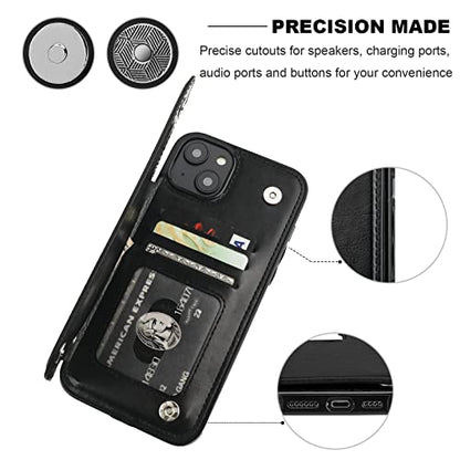 ONETOP for iPhone 14 Plus Wallet Case with Credit Card Holder,Black | Kickstand,ID/Cash Holder,Case Wallet with Card Slots,Double Magnetic Clasp,Durable PU Leather Shockproof Cover for Women Men - color: Black