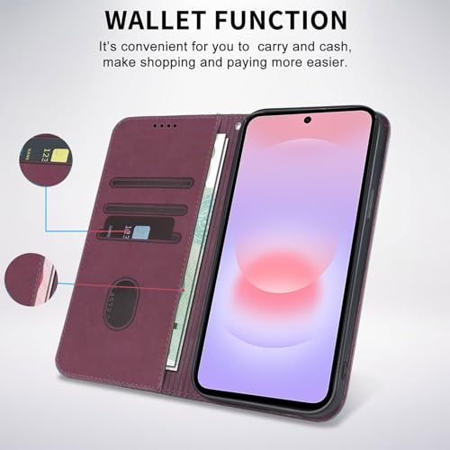 Wallet Case for Samsung Galaxy A27 5G 6.7 inch 2026 - PU Leather Flip Cover with Card Holder Slots, Strong Magnetic Folio Phone Case, Wine Red - color: Wine Red, size: Samsung Galaxy A27 6.7"