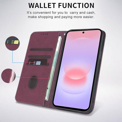 Wallet Case for Samsung Galaxy A27 5G 6.7 inch 2026 - PU Leather Flip Cover with Card Holder Slots, Strong Magnetic Folio Phone Case, Wine Red - color: Wine Red, size: Samsung Galaxy A27 6.7"