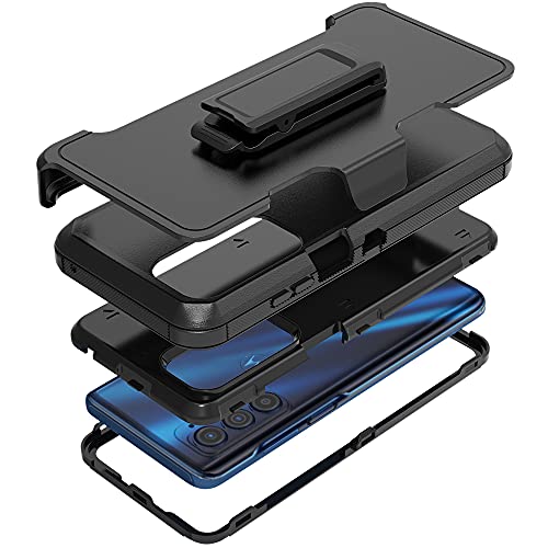 Compatible with Motorola Edge 2021/Edge 5G UW 2021 Case,Heavy Duty Rugged Shockproof Full Body Protection Kickstand Case with Belt Clip Holster for Motorola Edge 2021 Phone (Black) - color: Black
