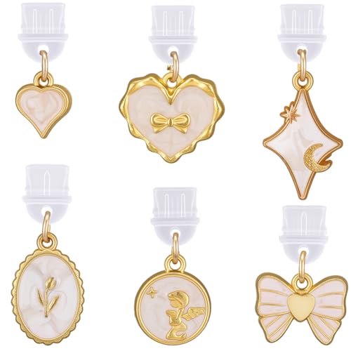 SUNNYCLUE 6 Styles Phone Dust Plug Charm Gold Type C Dust Plug Charm Bulk Plastic Enamel Heart Round Star Bow Charging Port Protector Pendants for Phone Earphone Cellphone DIY Findings Reader Women - style: Style 3