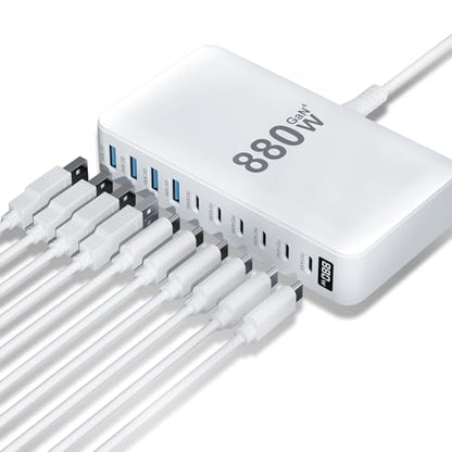 USB C Charger 880W USB C Charger Block,GaN IV 10-Port Charging Station Hub - color: White