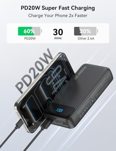 Nusyddy Portable Charger 20000mAh with 4 Built-in Cables & 6 Outputs Black - color: Ebony