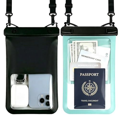 10 Inch Large IPX8 Waterproof Phone Pouch 2 Pack - Dual-Layer with Card Slot & Responsive Touch Screen for Underwater Photos Beach Cruise Travel Essentials for iPhone 17 16, for Galaxy S26 - color: Black+Green