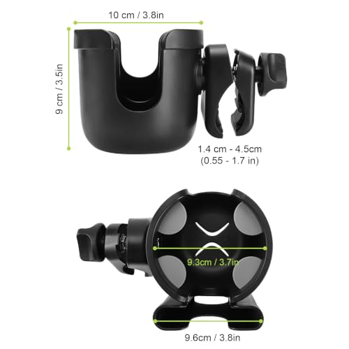 Accmor Stroller Cup Holder with Phone Holder, Bike Cup Holder, Universal Cup Holder for Uppababy Nuna Strollers, 2-in-1 Drinks Holder for Walker, Wheelchair, Scooter - color: All Black