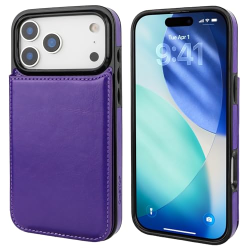 ONETOP for iPhone 17 Pro Max Wallet Case with Credit Card Holder,Purple | Kickstand,ID/Cash Holder,Case Wallet with Card Slots,Double Magnetic Clasp,Durable PU Leather Shockproof Cover for Women Men - color: Purple