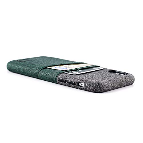 Dockem Luxe Wallet Case for iPhone X/XS: Slim Minimalist Case w/ 2 Credit Card Holder Slots: UltraGrip Canvas Style Synthetic Leather (Green and Grey) - color: Green and Grey