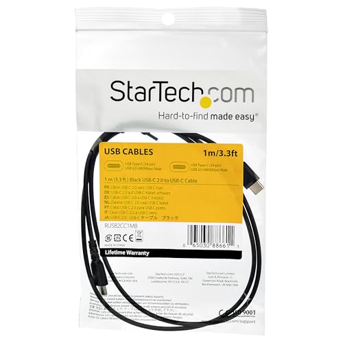 StarTech 3.3ft/1m USB-A to USB-C Cable, Black, 3A, USB 2.0 - size: 3 ft / 1 m, style: black