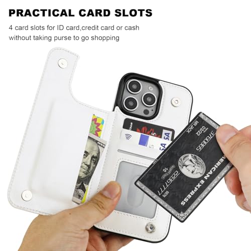 ONETOP for iPhone 16 Pro Max Wallet Case with Credit Card Holder,White | Kickstand,ID/Cash Holder,Case Wallet with Card Slots,Double Magnetic Clasp,Durable PU Leather Shockproof Cover for Women Men - color: White