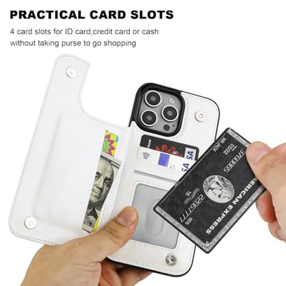 ONETOP for iPhone 16 Pro Max Wallet Case with Credit Card Holder,White | Kickstand,ID/Cash Holder,Case Wallet with Card Slots,Double Magnetic Clasp,Durable PU Leather Shockproof Cover for Women Men - color: White