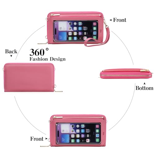 GOIACII Phone Purse Crossbody Bags for Women Small Travel Wallet Touch Screen RFID Blocking - color: A09 Fuchsia